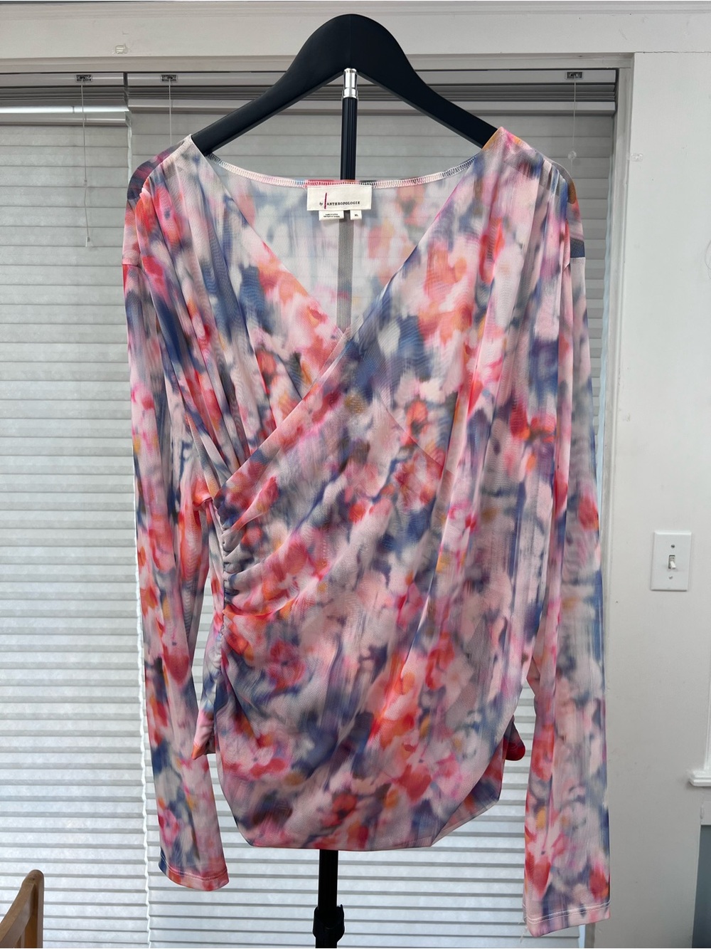 Anthropologie Floral Mesh Wrap Top XL